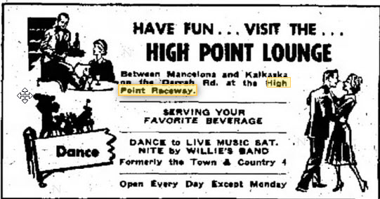 High Point Raceway - FEB 12 1971 AD FOR LOUNGE AT RACEWAY